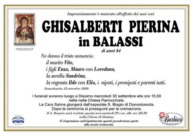 ANNUNCIO Ghisalberti Pierina