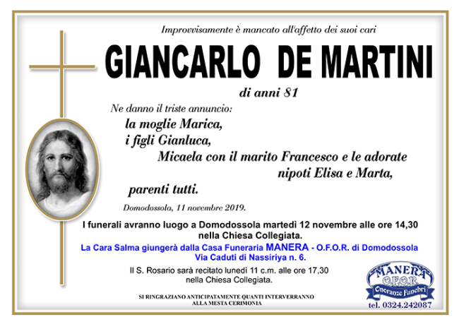 ANNUNCIO Giancarlo De Martini