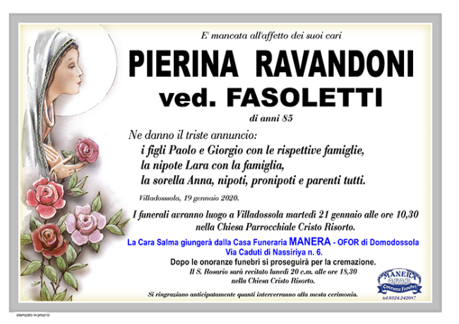 Annuncio Ravandoni Pierina