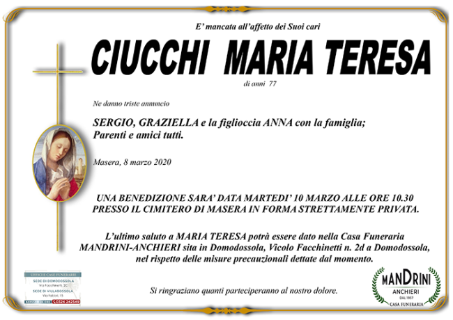 FUNEBRE CIUCCHI MARIA TERESA