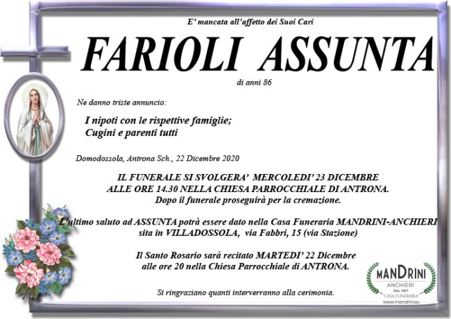 FUNEBRE FARIOLI ASSUNTA
