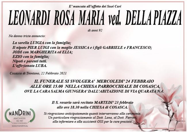 FUNEBRE LEONARDI ROSA MARIA