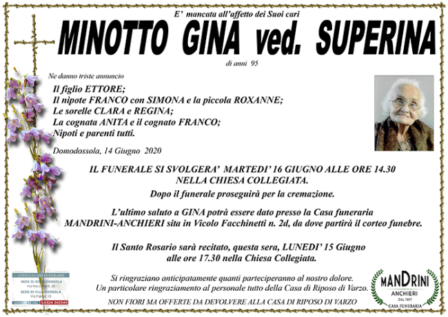 FUNEBRE MINOTTO GINA