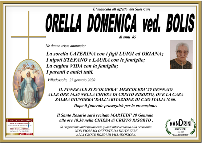 FUNEBRE ORELLA DOMENICA