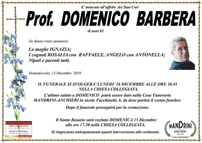 FUNEBRE PROF. DOMENICO BARBERA