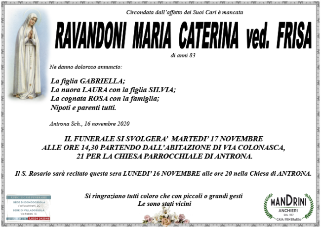 FUNEBRE RAVANDONI MARIA CATERINA