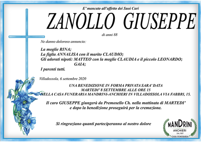FUNEBRE zanollo giuseppe