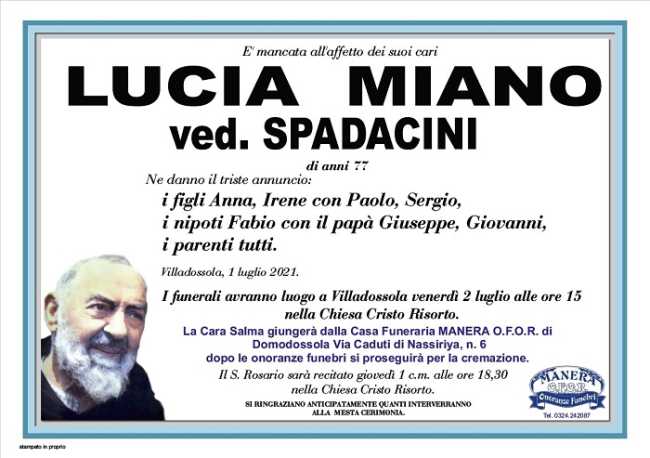 LUCIA MIANO ved. SPADACINI