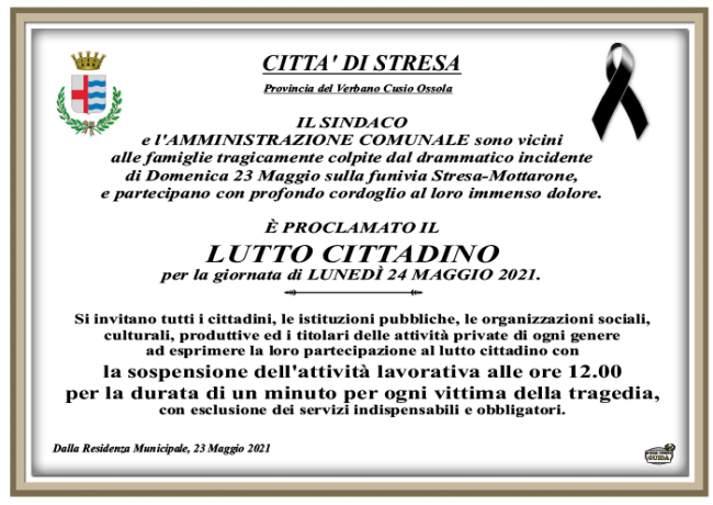 LUTTO CITTADINO STRESA