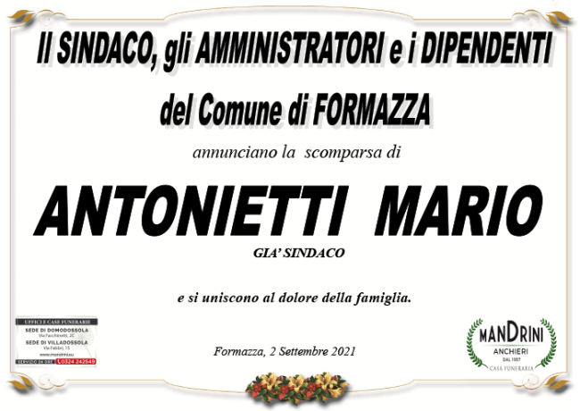 PARTECIPAZIONE AMMINISTRAZIONE COMUNALE PER ANTONIETTI MARIO