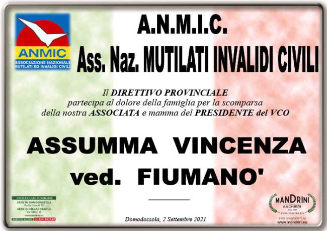 PARTECIPAZIONE ANMIC PER ASSUMMA VINCENZA