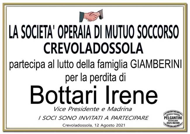 Part Società operaia Crevola per Bottari Irene
