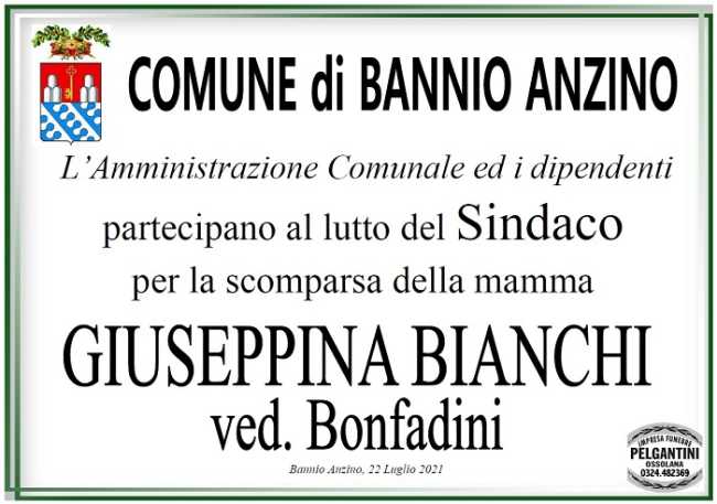 Partecipazione Comune di Bannio Anzino per Giuseppina Bianchi ved. Bonfadini