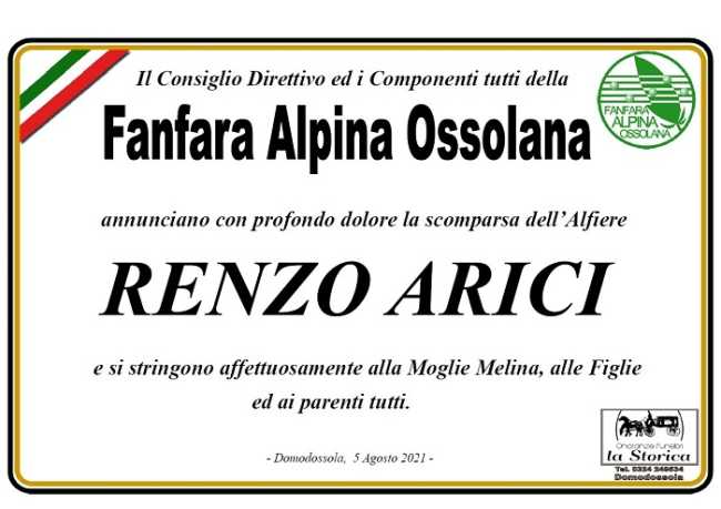 Partecipazione Fanfara Alpina Ossolana per Renzo Arici