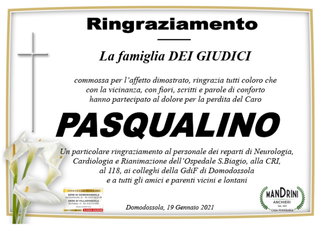 RINGRAZIAMENTO DEI GIUDICI PASQUALINO
