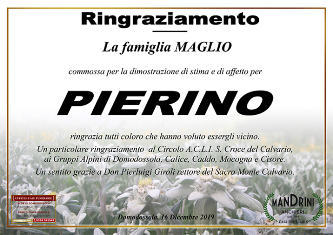 RINGRAZIAMENTO FAMIGLIA MAGLIO PIETRO IGNAZIO