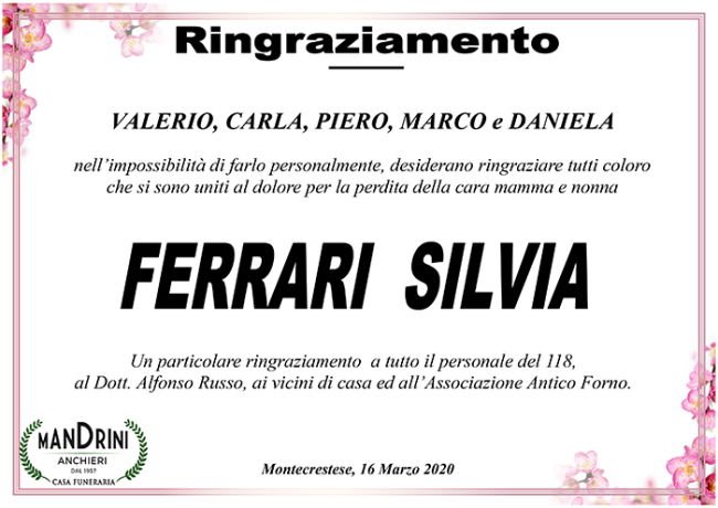 RINGRAZIAMENTO PER silvia FERRARI SILVIA