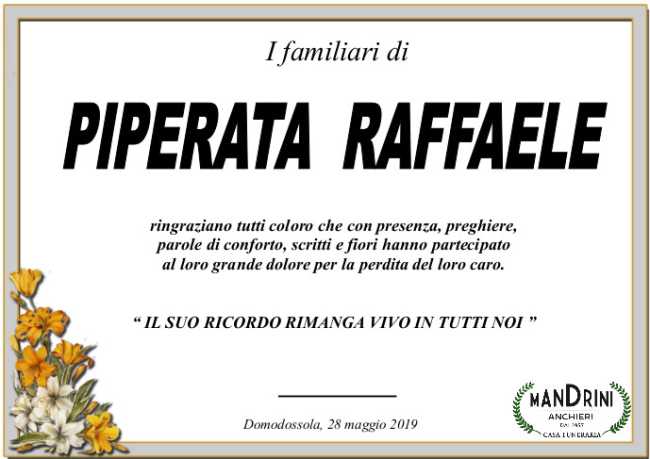 RINGRAZIAMENTO PIPERATA RAFFAELE