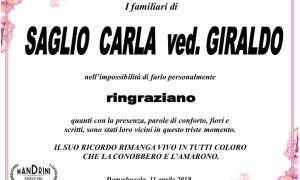 RINGRAZIAMENTO SAGLIO CARLA