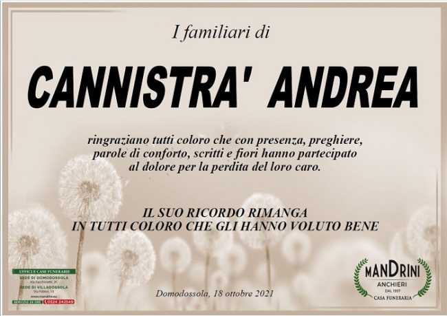 Ringraziamenti per Cannistrà Andrea