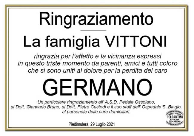 Ringraziamenti per Germano Vittoni