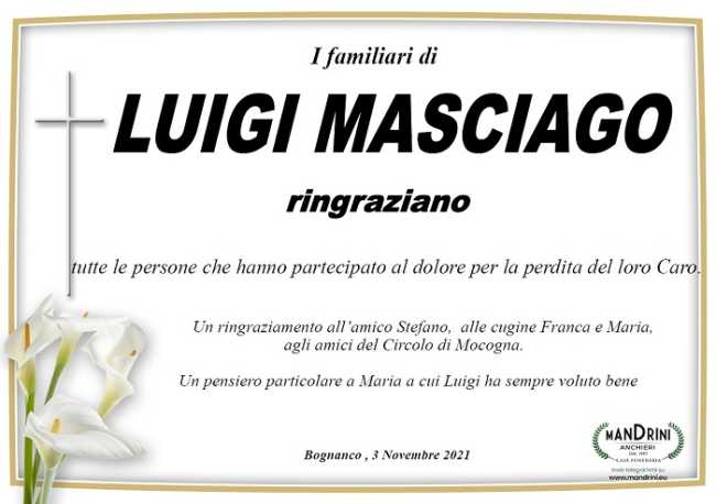 Ringraziamenti per Luigi Masciago