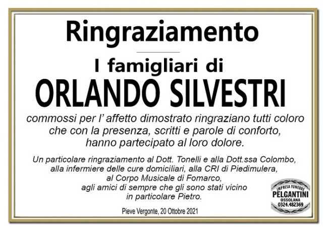 Ringraziamenti per Orlando Silvestri