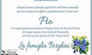 Ringraziamento per Pio Borghini