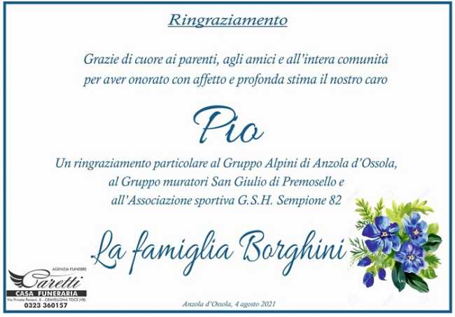 Ringraziamento per Pio Borghini