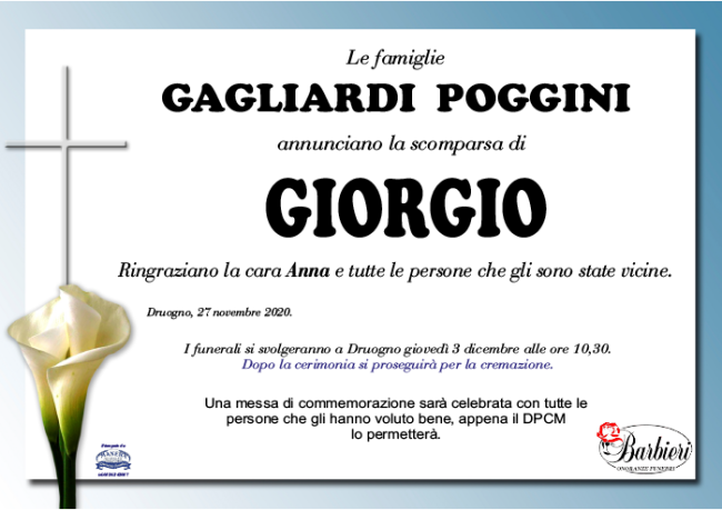 annuncio Gagliardi Giorgio