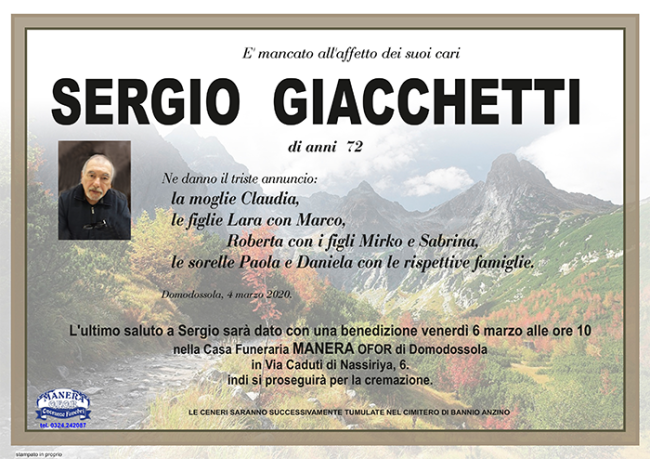 annuncio Giacchetti Sergio