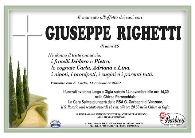 annuncio Righetti Giuseppe