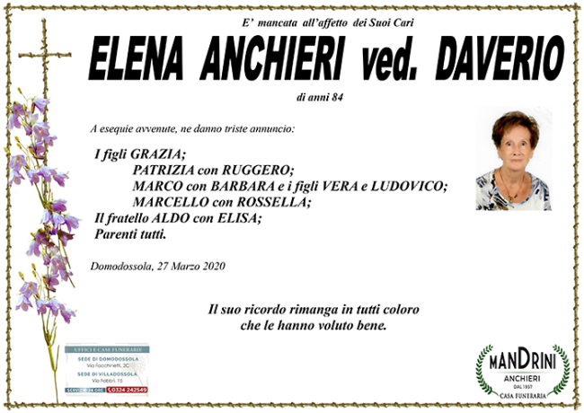 funebre ANCHIERI ELENA daverio