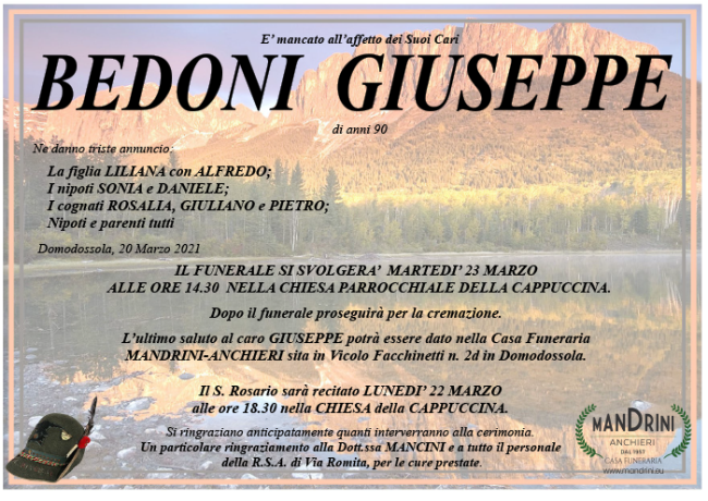 funebre BEDONI GIUSEPPE