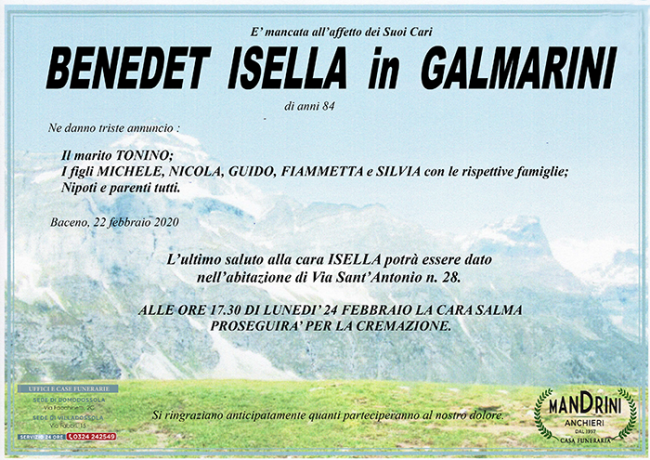 funebre BENEDET ISELLA