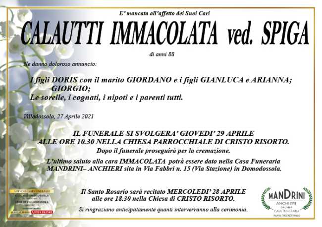 funebre CALAUTTI IMMACOLATA