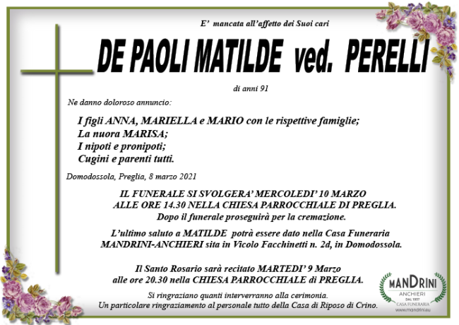 funebre DE PAOLI MATILDE