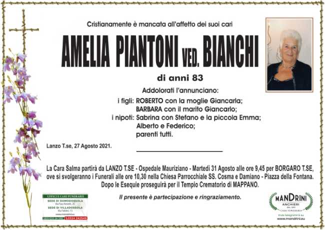 funebre PIANTONI AMELIA