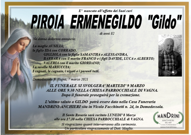 funebre PIROIA ERMENEGILDO