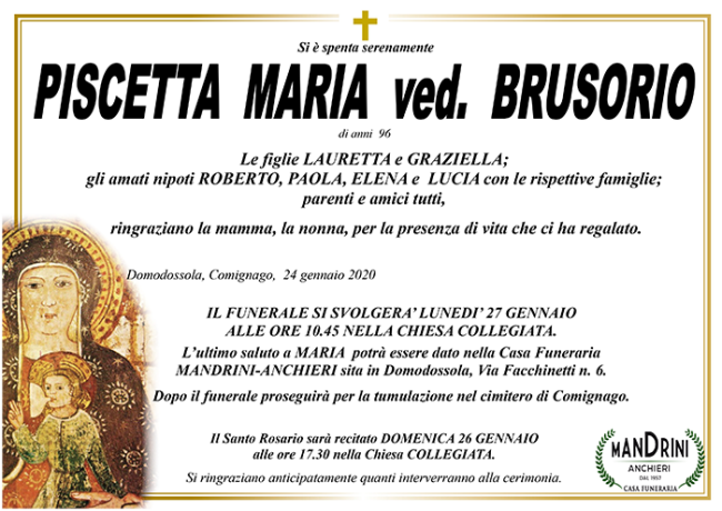 funebre PISCETTA MARIA ved. BRUSORIO
