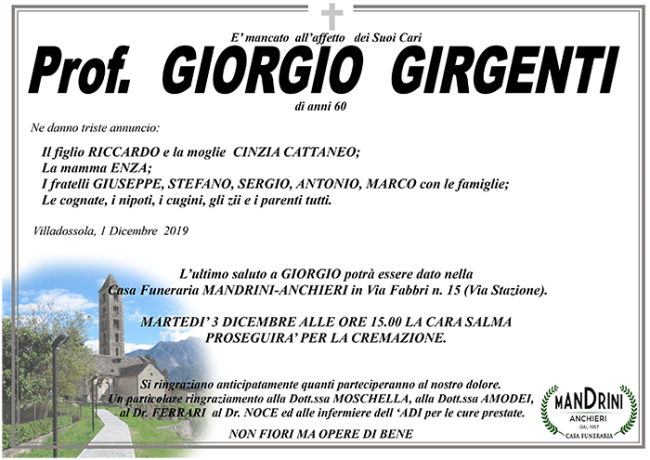 funebre PROF. GIORGIO GIRGENTI
