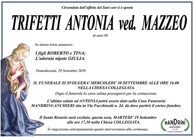 funebre TRIFETTI ANTONIA