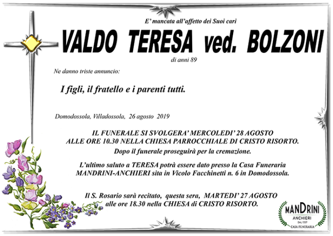 funebre VALDO TERESA Bolzoni