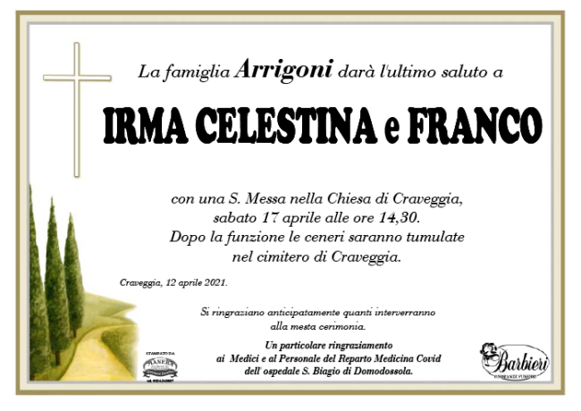 irma celestina franco annuncio x Arrigoni