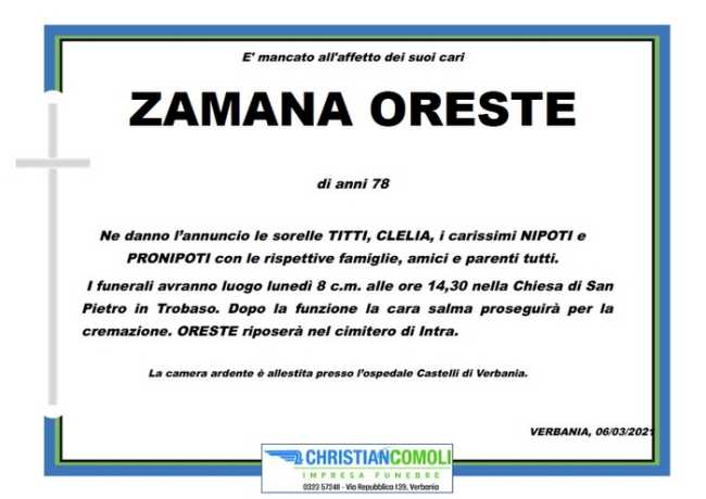 oreste zamana