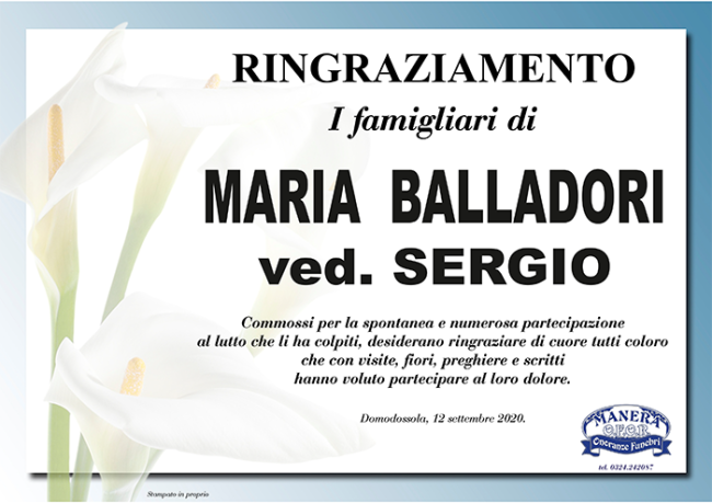 ringraziamento Balladori Maria