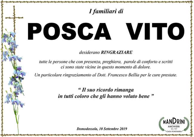 ringraziamento POSCA VITO