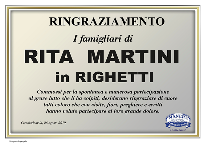 ringraziamento Rita Martini