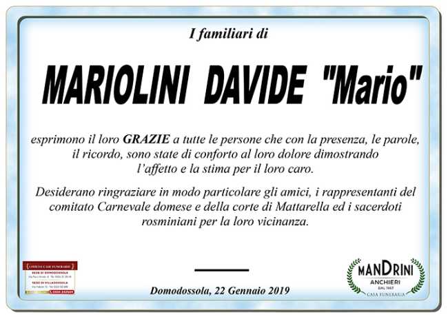 ringraziamento mariolini