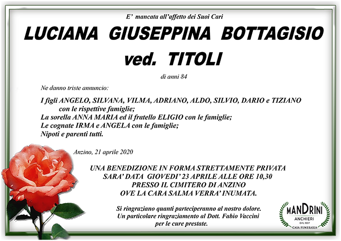 FUNEBRE BOTTAGISIO LUCIANA GIUSEPPINA